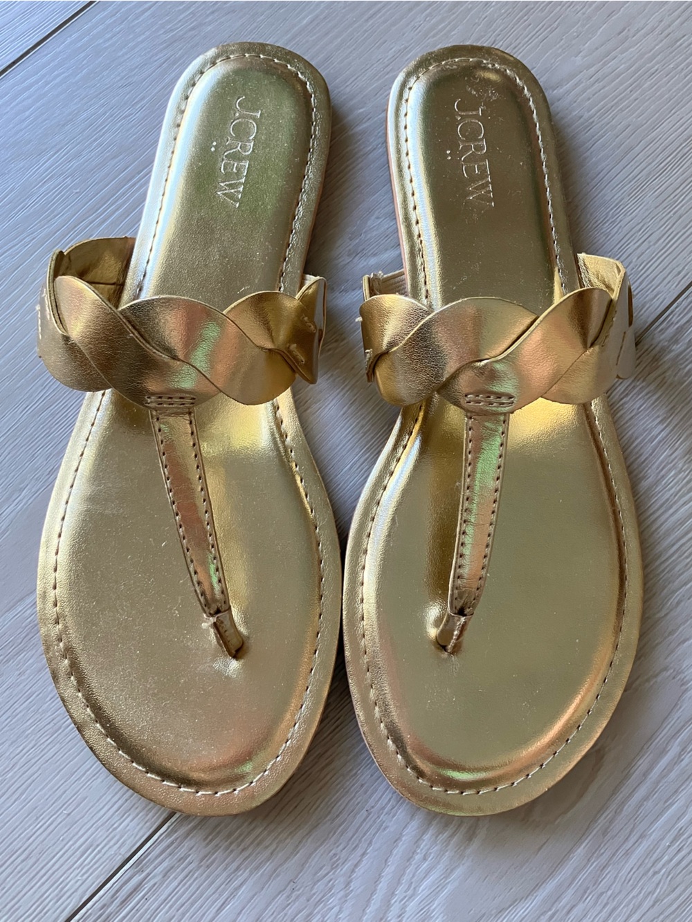 NWT J. Crew Metallic Gold Braided Thong Sandals - Women Size 7